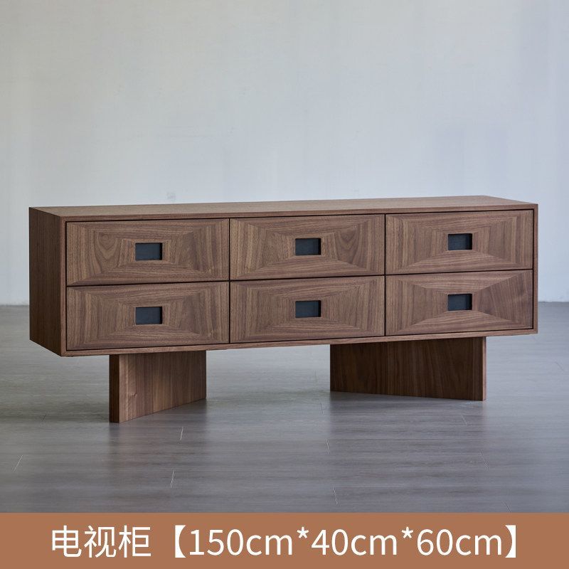 中古風電視櫃黑胡桃木色實木電視機櫃侘寂風家用儲物櫃子復古地櫃