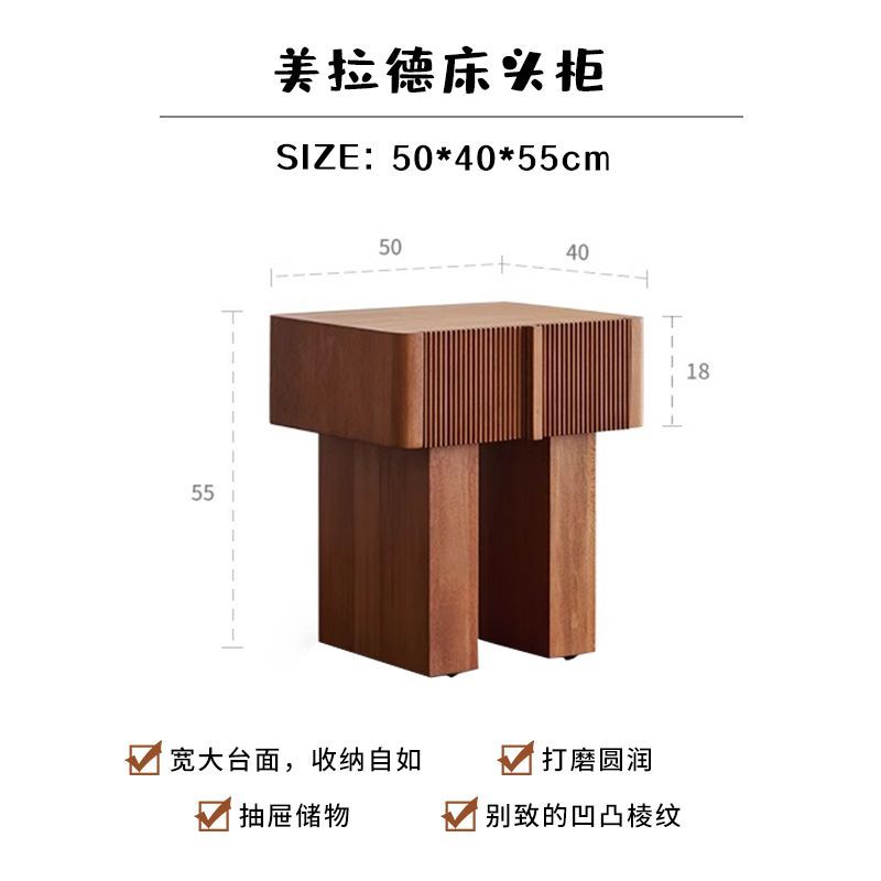 法式復古實木牀頭櫃臥室實木黃楊木牀頭櫃帶抽屜可儲物客廳邊櫃