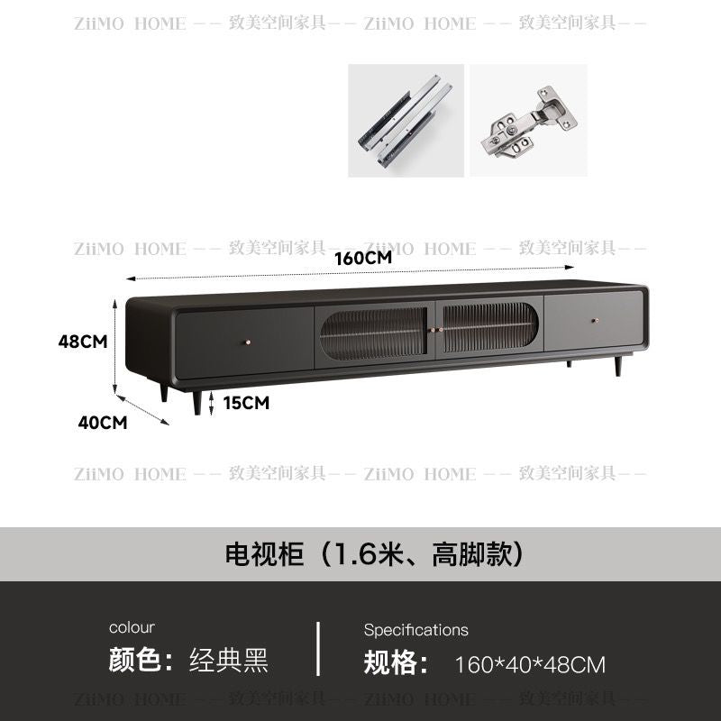 實木電視櫃茶几組合簡約法式奶油風黑色小戶型客廳整裝電視機櫃