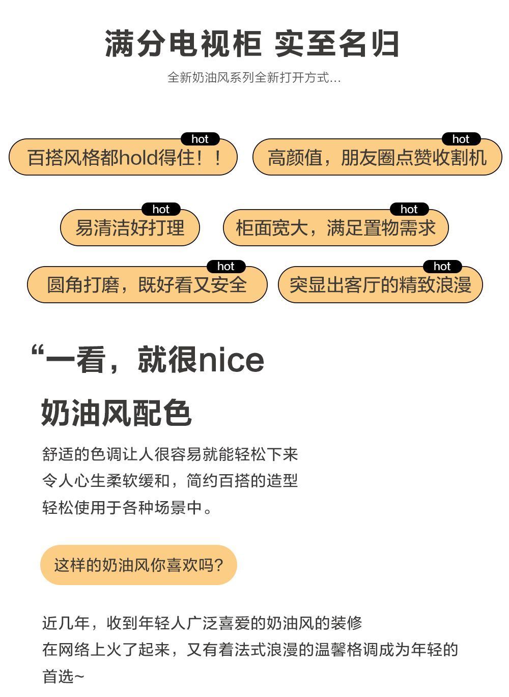 北歐高級小戶型電視櫃網紅輕奢現代客廳臥室組合奶白色極簡加高