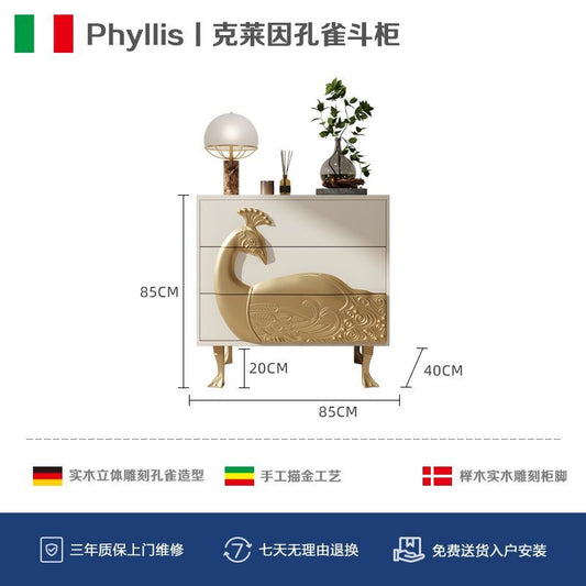 輕奢風實木玄關櫃立體雕刻孔雀鬥櫃抽屜櫃美式古典實木鞋櫃收納櫃
