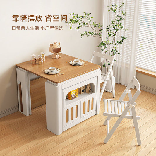 折叠餐桌餐边柜一体小户型家用餐厅多功能伸缩吃饭桌椅组合