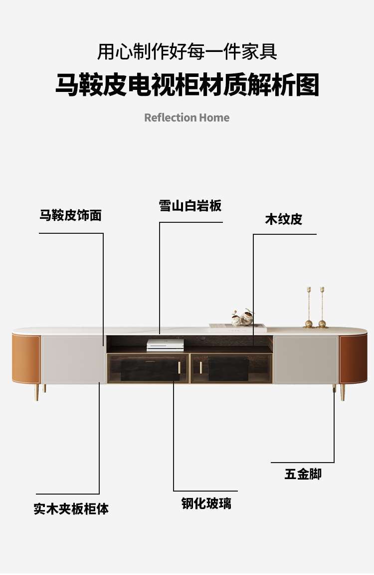 簡約現代電視櫃極簡客廳高級意式輕奢馬鞍皮儲物茶几電視機櫃組合