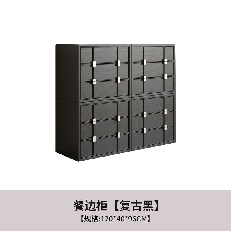 白蠟木棋盤格實木模塊櫃中古現代簡約鬥櫃餐邊儲物牀頭客廳櫃組合
