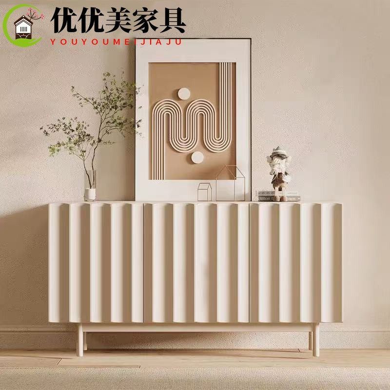 簡約現代極簡電視櫃奶油風法式儲物櫃地櫃北歐簡約電視櫃實木定製