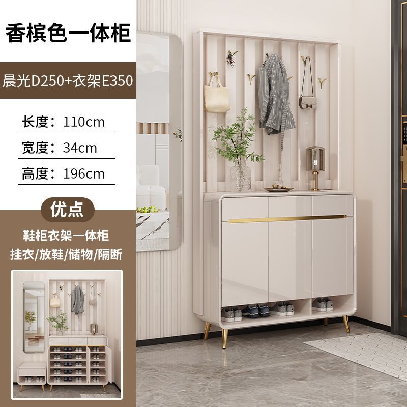 2025新款鞋柜挂衣架斗柜一体储物柜靠墙衣帽架简约奶油多层大容量