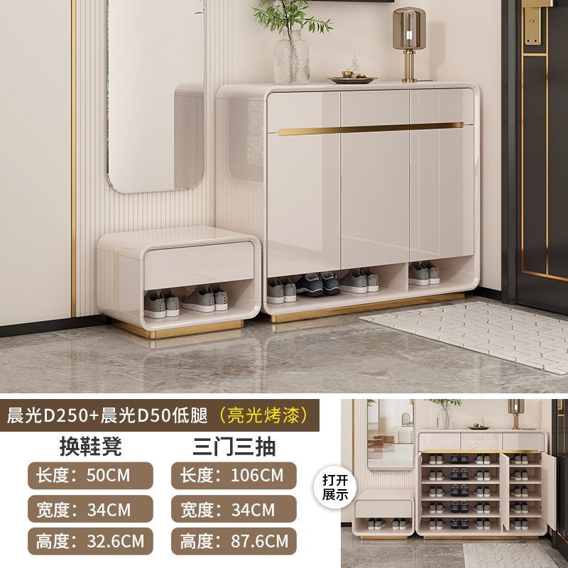 2025新款鞋柜挂衣架斗柜一体储物柜靠墙衣帽架简约奶油多层大容量