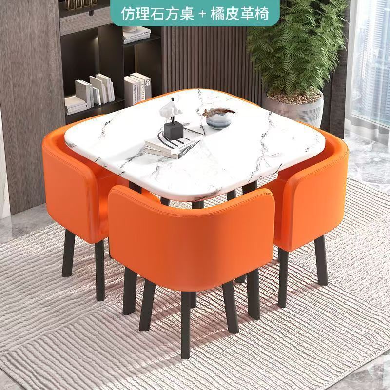 家用收纳小户型餐桌洽谈桌椅接待简约餐桌椅组合圆桌可收纳餐桌