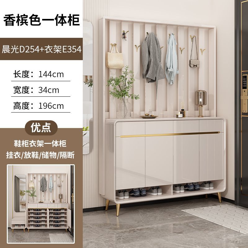 2025新款鞋柜挂衣架斗柜一体储物柜靠墙衣帽架简约奶油多层大容量