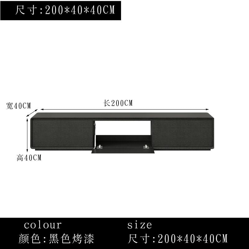 意式輕奢實木電視櫃組合 小戶型客廳黑色烤漆電視櫃中間鏤空背部