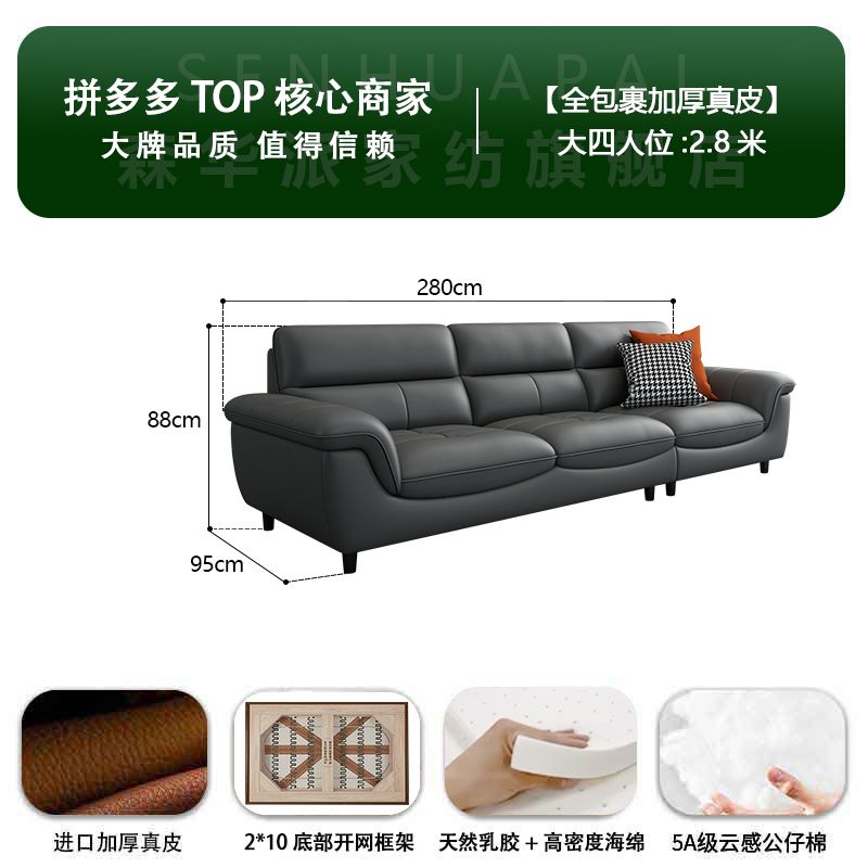 森华派真皮沙发客厅大小户型北欧现代简约轻奢三人位直排铁艺沙发