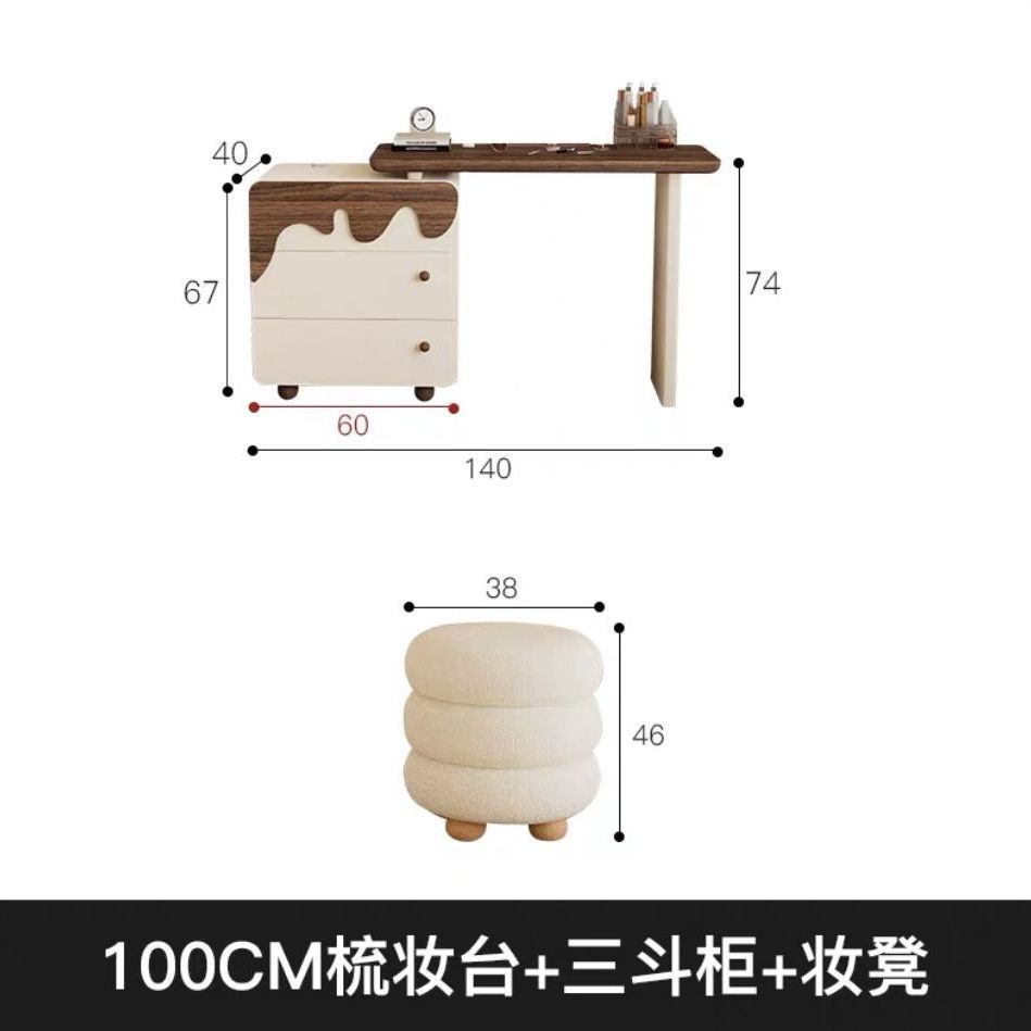 中古奶油風胡桃木梳妝檯牀尾鬥櫃一體實木化妝臺臥室轉角化妝桌