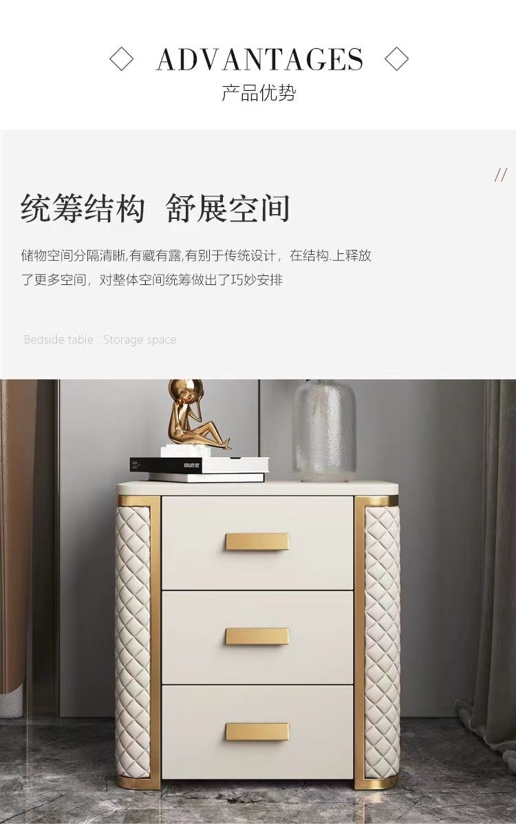 巖板實木輕奢牀頭櫃現代簡約免安裝高端三抽臥室牀邊櫃網紅收納櫃