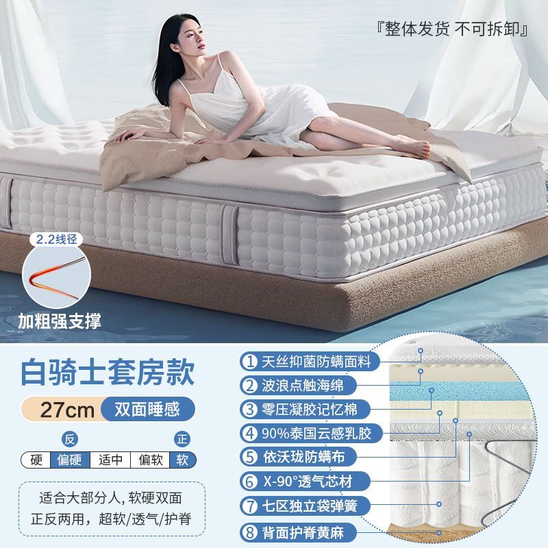 藍色記憶棉盒子牀墊超軟酒店超軟乳膠牀墊獨立彈簧席夢思壓縮捲包