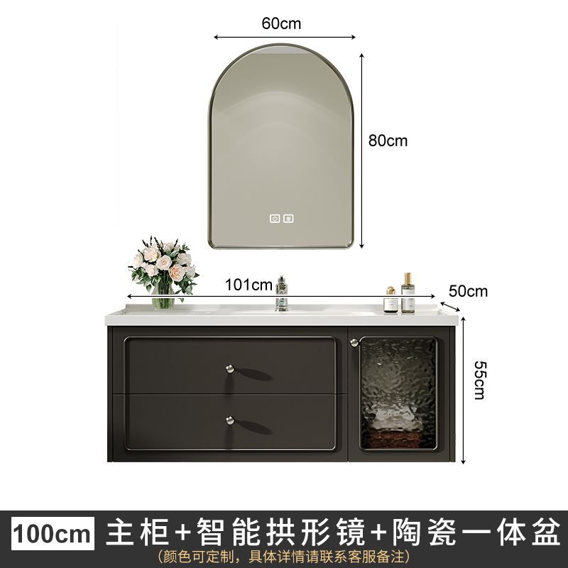 法式一體盆浴室櫃組合隱形風水鏡隱藏式鏡櫃衛生間洗漱臺洗手盆櫃