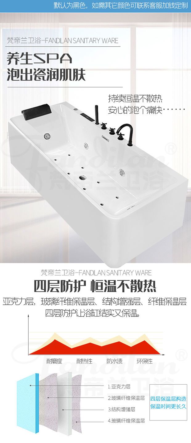 梵帝蘭獨立式無縫一體小浴缸家用成人衝浪按摩恆溫小戶型加厚浴盆