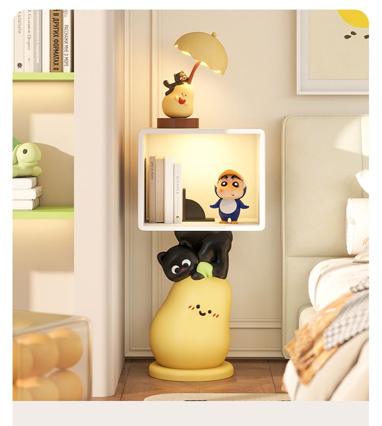 初晨卡通牀頭櫃創意可愛設計感帶燈落地擺件臥室家用窄櫃儲物櫃子