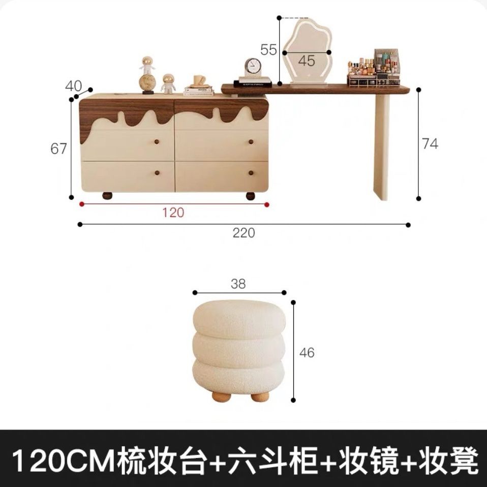 古風梳妝檯鬥櫃一體實木現代伸縮新款臥室收納多功能胡桃木化妝