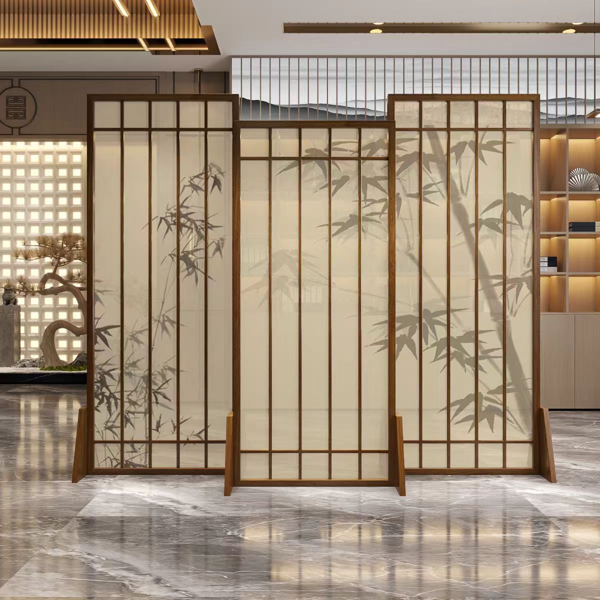 新中式屏風隔斷辦公室可移動茶室餐飲美容院餐廳開業入戶玄關大廳