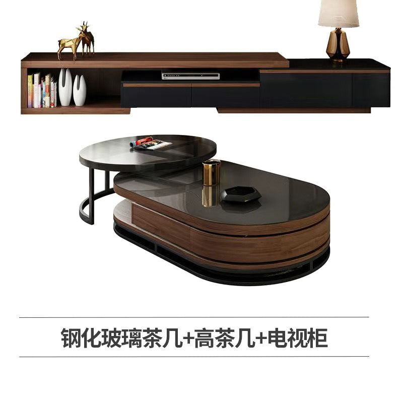 意式极简茶几电视柜客厅2025新款茶桌家用小户型简约圆形钢化玻璃