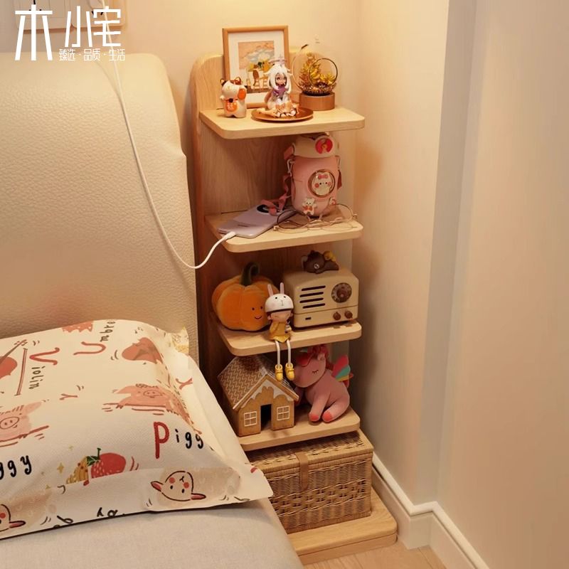 全實木牀頭櫃小型多層書架收納臥室牀邊極窄夾縫小櫃子簡易置物架