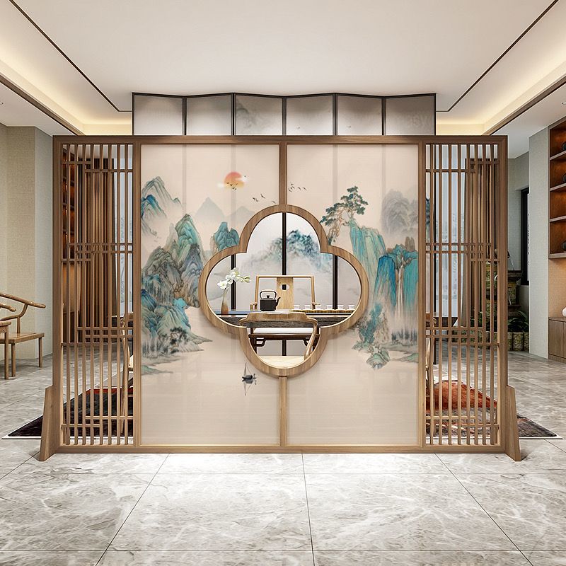 中式屏風隔斷客廳進門遮擋辦公室臥室大廳入戶玄關鏤空實木座屏