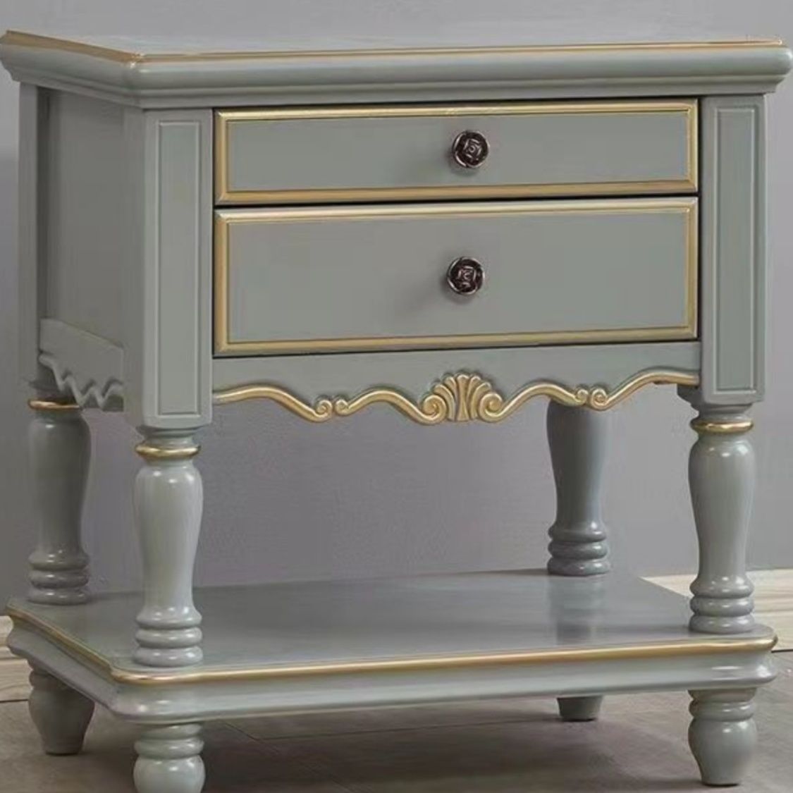 美式牀頭櫃實木牀頭櫃寶馬灰色現代簡約收納櫃儲物櫃輕奢臥室傢俱