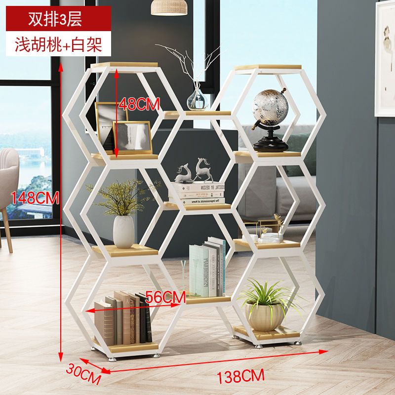 铁艺隔断置物架创意六边形组合架办公室屏风落地式多层书架博古架