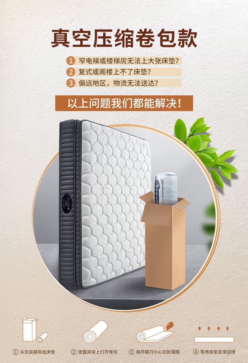 攸萊爾壓縮捲包靜音獨立彈簧乳膠1.8米2.2m超軟五星酒店加厚牀墊