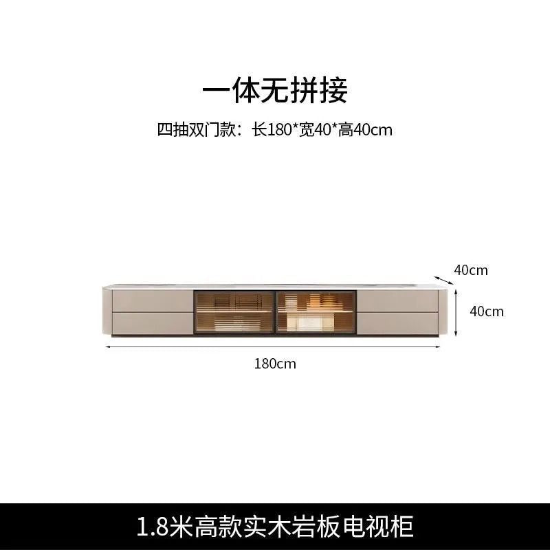 輕奢實木電視櫃簡約現代巖板客廳家用地臺地櫃意式極簡玻璃影視櫃