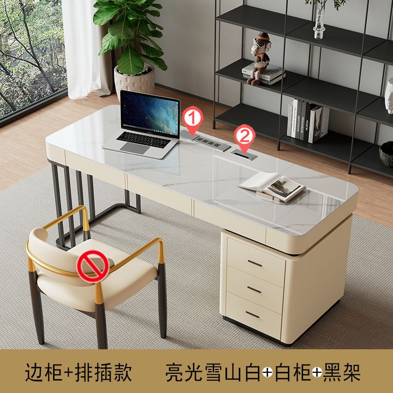 意式輕奢高端巖板書桌書椅家用現代簡約小戶型北歐辦公寫字電腦桌