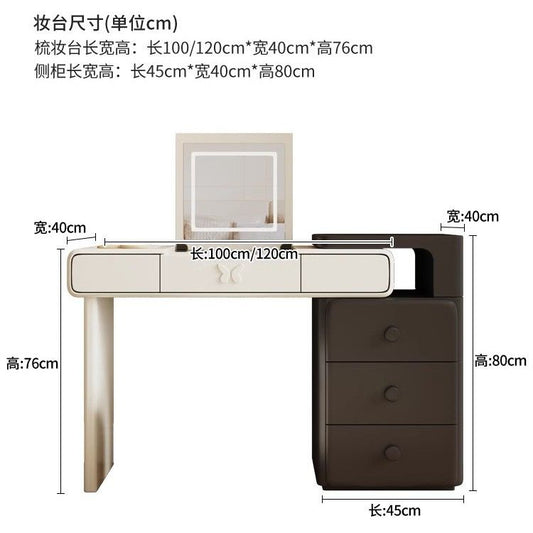 中古風梳妝檯鬥櫃一體新款現代簡約臥室輕奢奶油風實木翻蓋化妝桌
