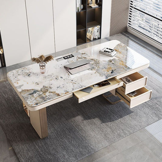 書桌輕奢現代簡約風高端巖板辦公桌椅電腦桌設計師桌子書房寫字檯