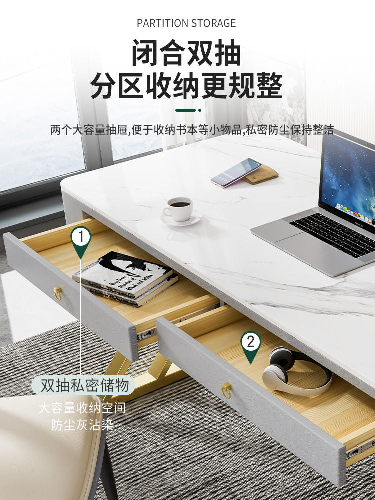 岩板书桌轻奢现代意式电脑台式桌家用简易办公桌卧室工作台学习桌