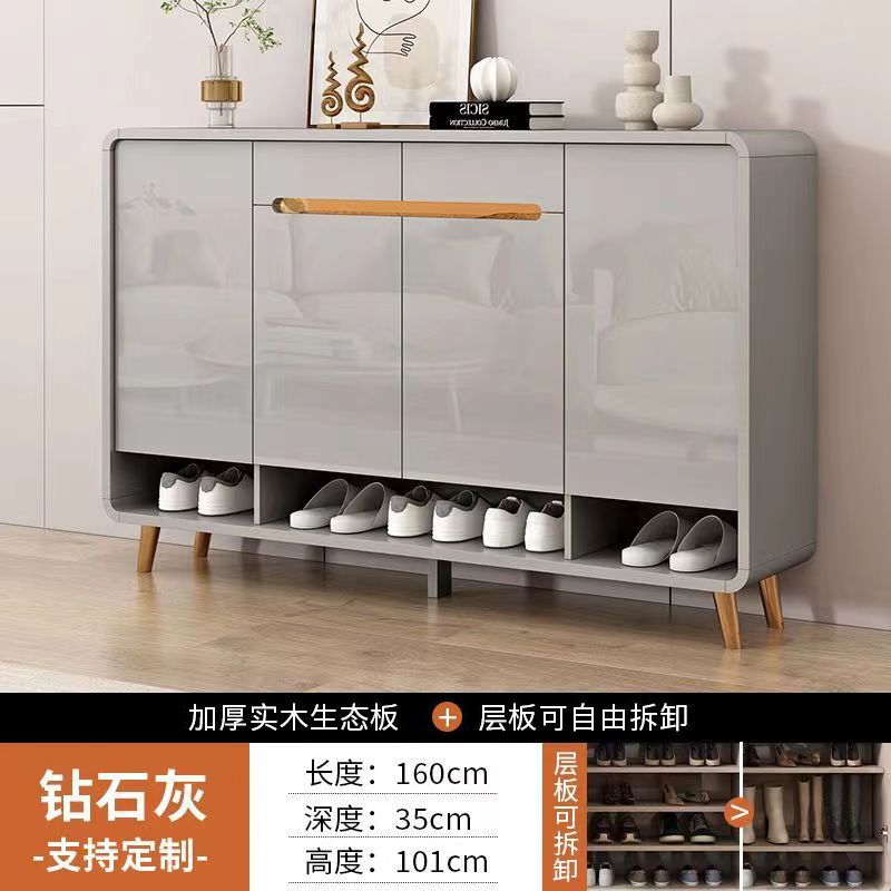 北歐原木風新中式入戶鞋櫃玄關入戶生態板收納櫃可坐大容量換鞋凳