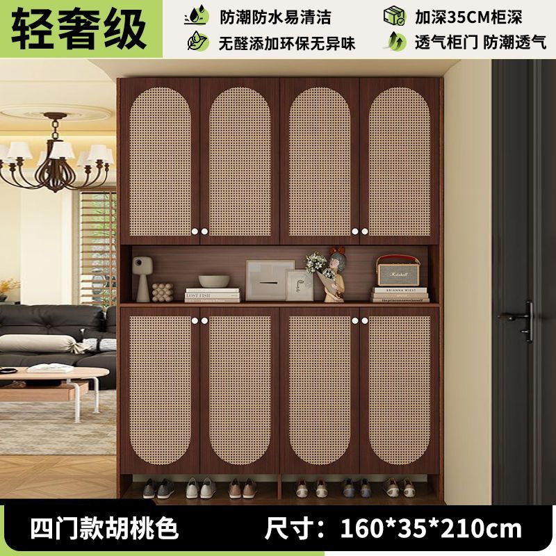 入户收纳鞋柜复古家用藤编门口透气隔断新款玄关靠墙储物落地鞋柜