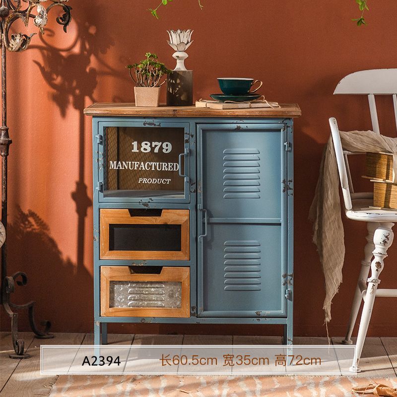 美式創意牀頭櫃工業風鐵藝做舊臥室家用電視旁沙發客廳邊櫃置物櫃