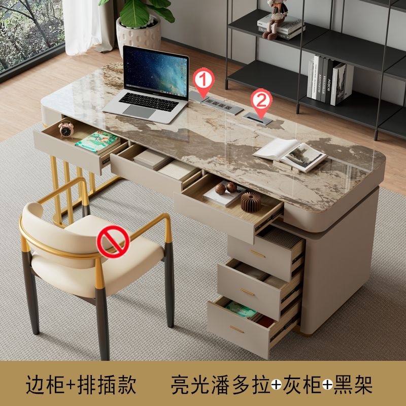 意式輕奢高端巖板書桌書椅家用現代簡約型北歐電腦桌辦公寫字檯