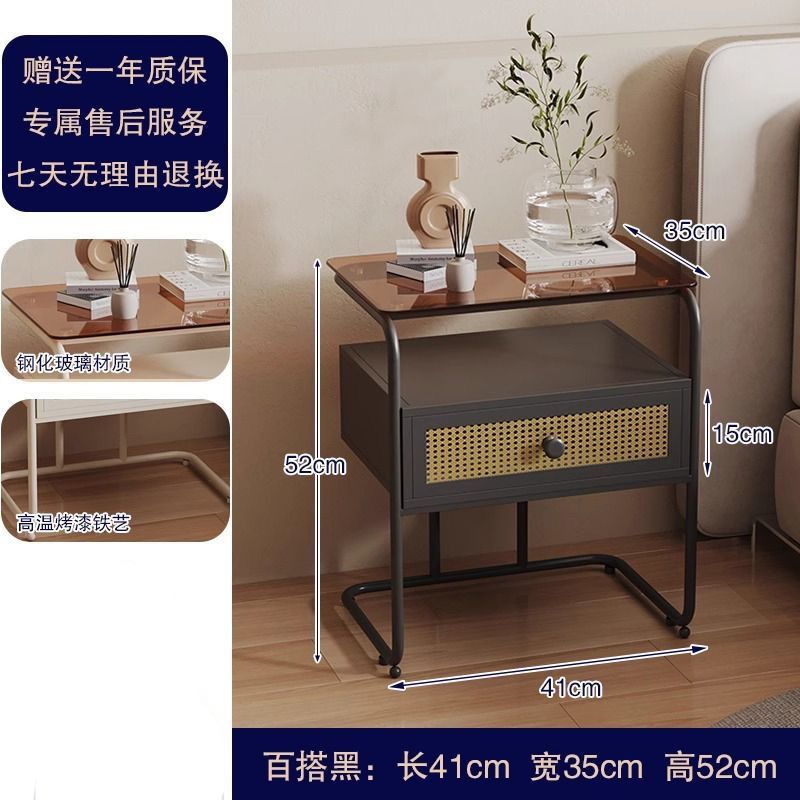 簡約家用臥室牀頭櫃現代網紅玻璃客廳置物架小型創意收納儲物櫃