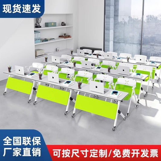 可折叠会议培训桌椅移动拼接组合多功能办公长条双人带轮简易课桌