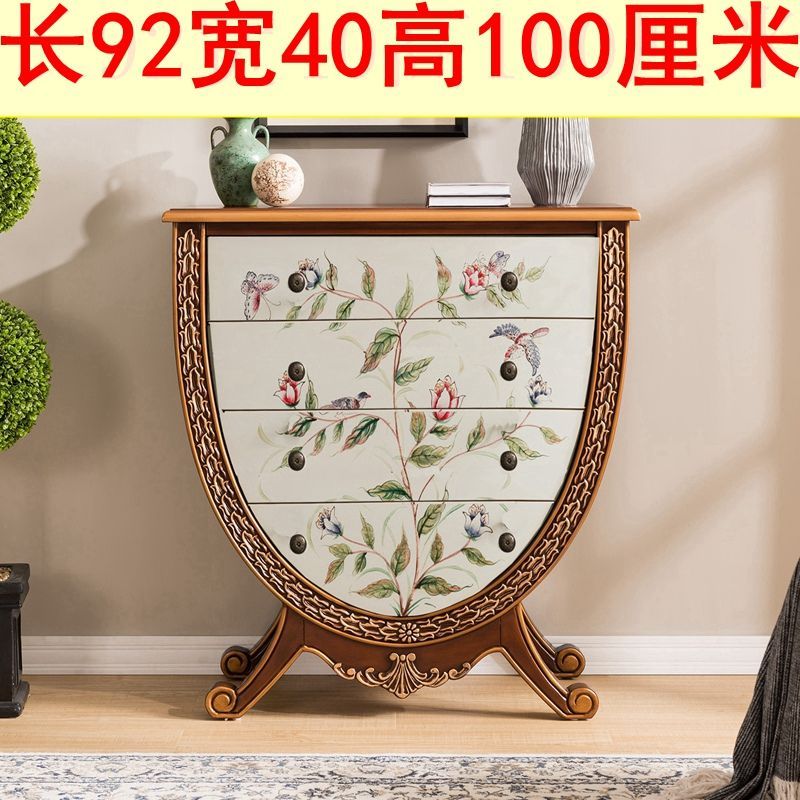欧式玄关柜台美式斗柜彩绘实木装饰柜走廊柜复古收纳柜子家具整装