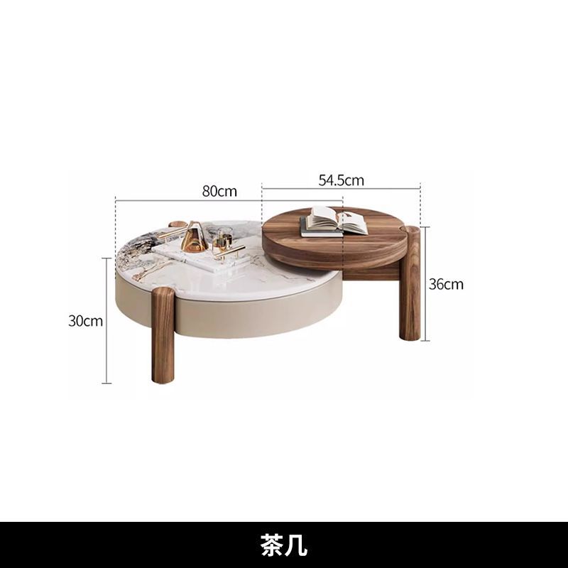 恆社現代簡約復古微晶石家用圓形茶几電視櫃意式組合小戶型客廳
