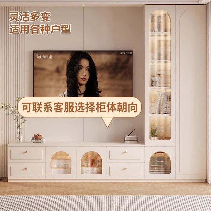 伊阳实木电视柜简约客厅家用收纳储物柜一体组合落地电视背景墙柜
