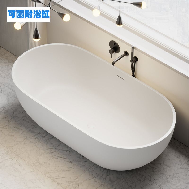 雙人浴缸獨立式一體人造石小戶型鵝蛋型網紅家用成人浴盆浴缸定製