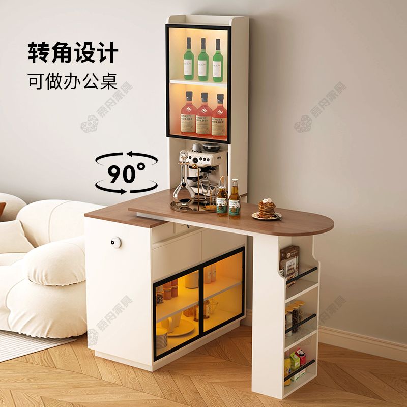 实木餐边柜吧台一体客厅隔断柜酒柜中古风靠墙收纳储物矮柜奶油风