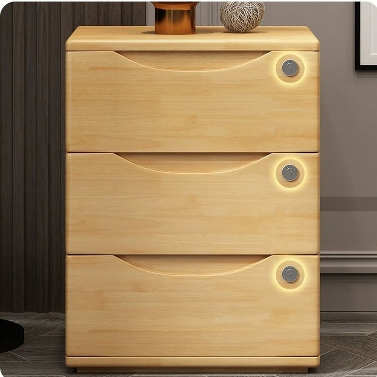 全實木牀頭櫃北歐落地高櫃簡約現代兩三抽可加鎖整裝家用儲物櫃子