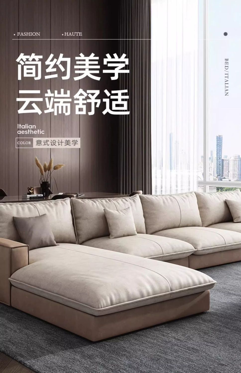 北歐輕奢布藝沙發貓抓布現代簡約客廳大小戶型直排貴妃科技布沙發