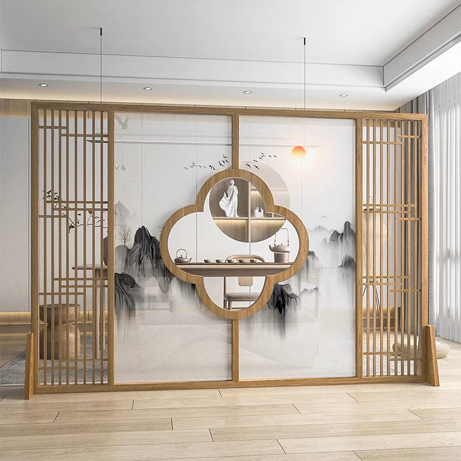 中式屏風隔斷客廳進門遮擋辦公室臥室大廳入戶玄關鏤空實木座屏