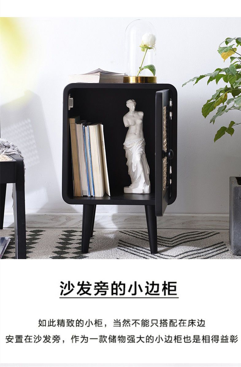 輕奢牀頭櫃簡約現代小戶型迷你實木牀頭收納臥室儲物櫃藤編牀頭櫃