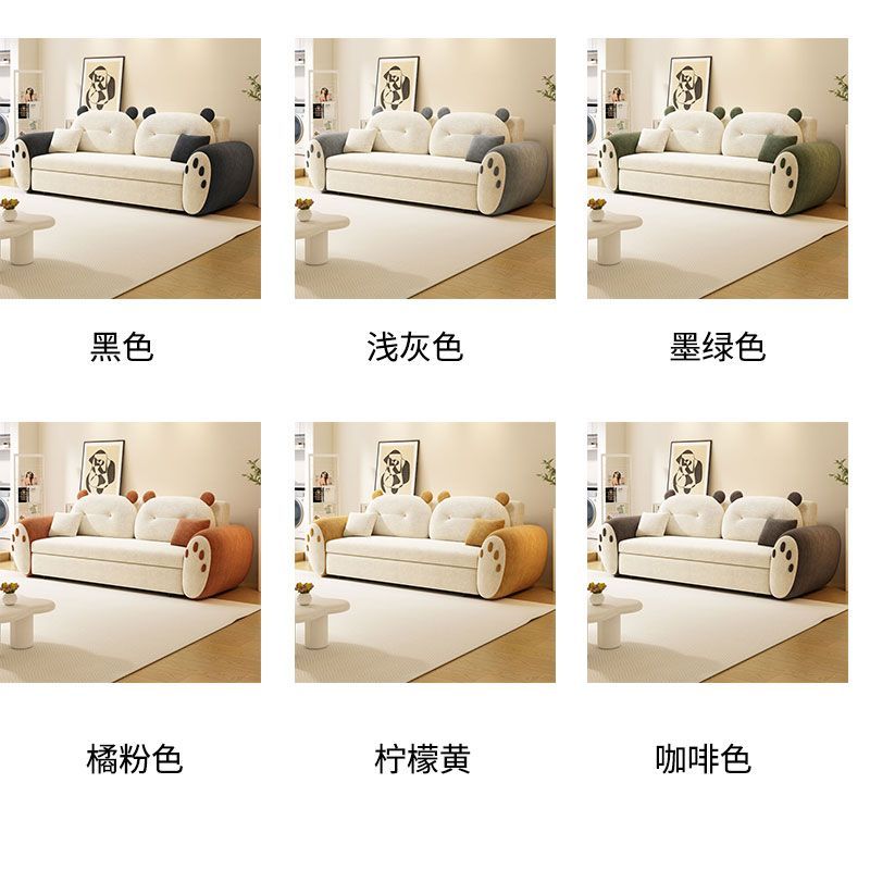 沙发床两用可爱奶油风小户型客厅多功能羊羔绒布双人直排新款沙发